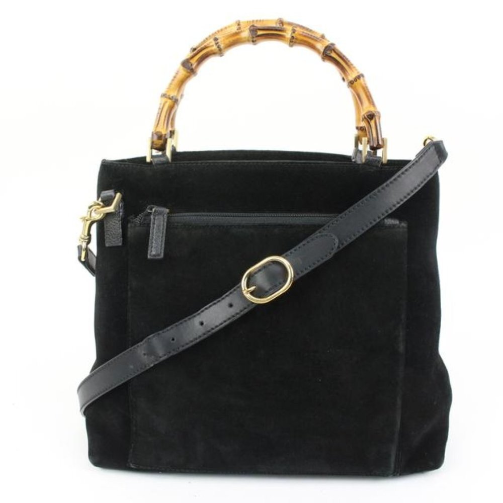 Gucci Black Suede Bamboo Tote 2way Crossbody Bag 62gz421s